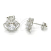 Sterling Silver Stud Earring, Crown Design, with White Cubic Zirconia, Polished, Raw, 02.285.0059