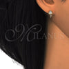 Sterling Silver Stud Earring, key Design, with White Cubic Zirconia, Polished, Golden Finish, 02.285.0062