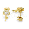 Sterling Silver Stud Earring, key Design, with White Cubic Zirconia, Polished, Golden Finish, 02.285.0062