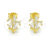 Sterling Silver Stud Earring, Flower Design, with White Cubic Zirconia, Polished, Golden Finish, 02.285.0064