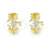 Sterling Silver Stud Earring, Flower Design, with White Cubic Zirconia, Polished, Golden Finish, 02.285.0064