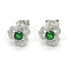 Sterling Silver Stud Earring, with Green and White Cubic Zirconia, Polished, Raw, 02.285.0067.1