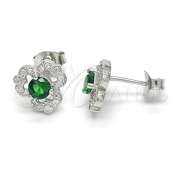 Sterling Silver Ring — Stud Earring with Green and White Cubic Zirconia — main product view — SKU 121535 | Plata 925 anillo — Stud Earring with Green and blanco Cubic Zirconia — SKU 121535