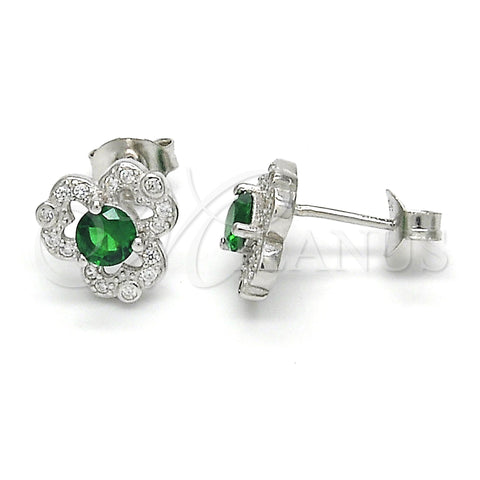 Sterling Silver Stud Earring, with Green and White Cubic Zirconia, Polished, Raw, 02.285.0067.1