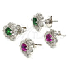 Sterling Silver Stud Earring, with Green and White Cubic Zirconia, Polished, Raw, 02.285.0067.1