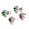 Sterling Silver Stud Earring, with Green and White Cubic Zirconia, Polished, Raw, 02.285.0067.1