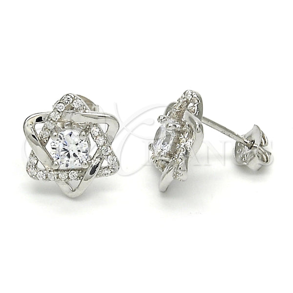 Sterling Silver Stud Earring, with White Cubic Zirconia, Polished, Raw, 02.285.0070