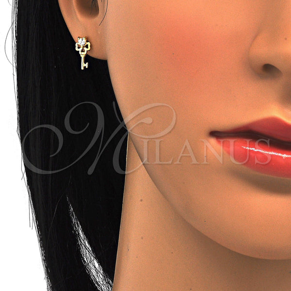 Sterling Silver Ring — Stud Earring key and Heart Design with White — alternate product view — SKU 121540 | Plata 925 anillo — Stud Earring key and corazón diseño with blanco — SKU 121540