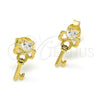 Sterling Silver Stud Earring, key and Heart Design, with White Cubic Zirconia, Polished, Golden Finish, 02.285.0072