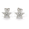 Sterling Silver Stud Earring, Star and Flower Design, with White Cubic Zirconia, Polished,, 02.285.0075