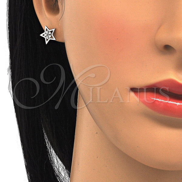 Sterling Silver Ring — Stud Earring Star and Flower Design with White — alternate product view — SKU 121543 | Plata 925 anillo — Stud Earring estrella and flor diseño with blanco — SKU 121543
