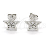 Sterling Silver Stud Earring, Star and Flower Design, with White Cubic Zirconia, Polished, Raw, 02.285.0075