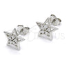 Sterling Silver Stud Earring, Star and Flower Design, with White Cubic Zirconia, Polished, Raw, 02.285.0075