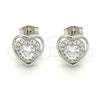 Sterling Silver Stud Earring, Heart Design, with White Cubic Zirconia, Polished,, 02.285.0076