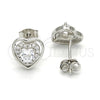 Sterling Silver Stud Earring, Heart Design, with White Cubic Zirconia, Polished,, 02.285.0076
