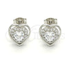 Sterling Silver Stud Earring, Heart Design, with White Cubic Zirconia and White Micro Pave, Polished, Rhodium Finish, 02.285.0076