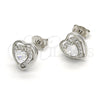 Sterling Silver Stud Earring, Heart Design, with White Cubic Zirconia and White Micro Pave, Polished, Rhodium Finish, 02.285.0076
