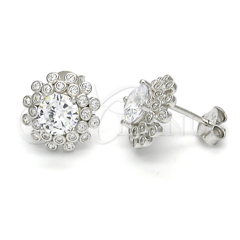 Sterling Silver Stud Earring, with White Cubic Zirconia, Polished, Raw, 02.286.0019