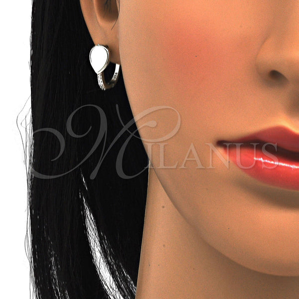 Sterling Silver Hoop Earrings — Huggie Hoop Teardrop Design with White Cubic Zirconia — alternate product view — SKU 121550 | Plata 925 aretes de aro — Huggie Hoop Teardrop diseño with blanco Cubic Zirconia — SKU 121550