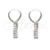 Sterling Silver Huggie Hoop, Teardrop Design, with White Cubic Zirconia and Ivory Mother of Pearl, Polished, Raw, 02.186.0056.15