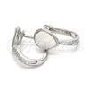 Sterling Silver Huggie Hoop, Teardrop Design, with White Cubic Zirconia and Ivory Mother of Pearl, Polished, Raw, 02.186.0056.15