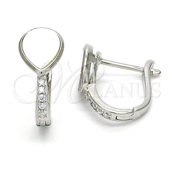 Sterling Silver Hoop Earrings — Huggie Hoop Teardrop Design with White Cubic Zirconia — main product view — SKU 121550 | Plata 925 aretes de aro — Huggie Hoop Teardrop diseño with blanco Cubic Zirconia — SKU 121550