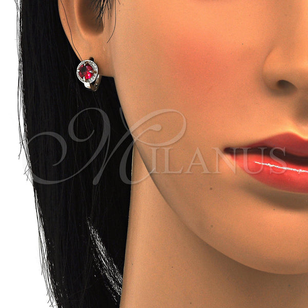 Sterling Silver Hoop Earrings — Huggie Hoop with Ruby Cubic Zirconia and White — alternate product view — SKU 121554 | Plata 925 aretes de aro — Huggie Hoop with Ruby Cubic Zirconia and blanco — SKU 121554