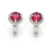 Sterling Silver Huggie Hoop, with Ruby Cubic Zirconia and White Micro Pave, Polished, Rhodium Finish, 02.186.0059.1.12