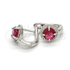 Sterling Silver Huggie Hoop, with Ruby Cubic Zirconia and White Micro Pave, Polished, Rhodium Finish, 02.186.0059.1.12