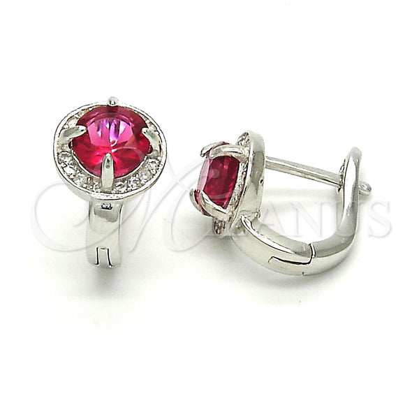 Sterling Silver Hoop Earrings — Huggie Hoop with Ruby Cubic Zirconia and White — main product view — SKU 121554 | Plata 925 aretes de aro — Huggie Hoop with Ruby Cubic Zirconia and blanco — SKU 121554