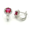 Sterling Silver Huggie Hoop, with Ruby Cubic Zirconia and White Micro Pave, Polished, Rhodium Finish, 02.186.0059.1.12
