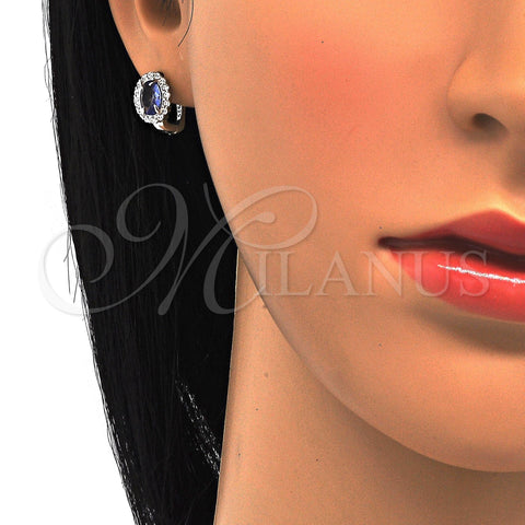 Sterling Silver Huggie Hoop, with White and Sapphire Blue Cubic Zirconia, Polished, Rhodium Finish, 02.186.0060.1.12