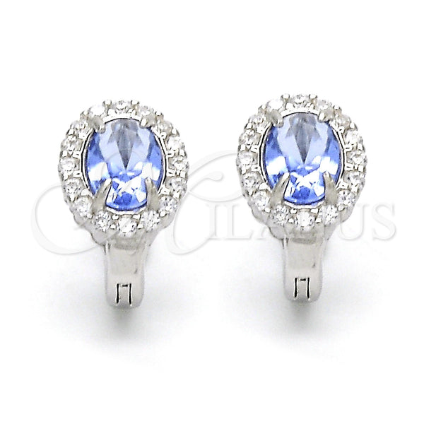 Sterling Silver Hoop Earrings — Huggie Hoop with White and Sapphire Blue Cubic — alternate product view — SKU 121556 | Plata 925 aretes de aro — Huggie Hoop with blanco and Sapphire Blue Cubic — SKU 121556