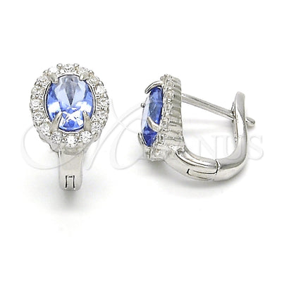 Sterling Silver Huggie Hoop, with White and Sapphire Blue Cubic Zirconia, Polished, Rhodium Finish for wholesale, main product view