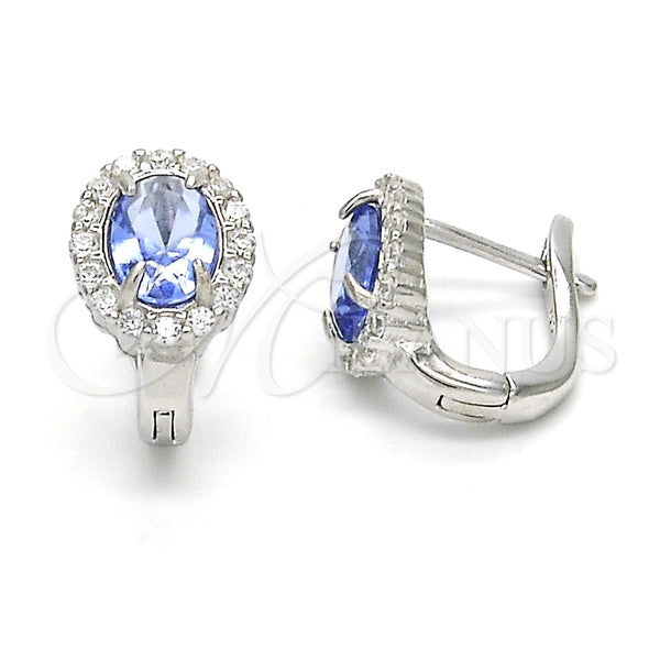 Sterling Silver Huggie Hoop, with White and Sapphire Blue Cubic Zirconia, Polished, Rhodium Finish, 02.186.0060.1.12