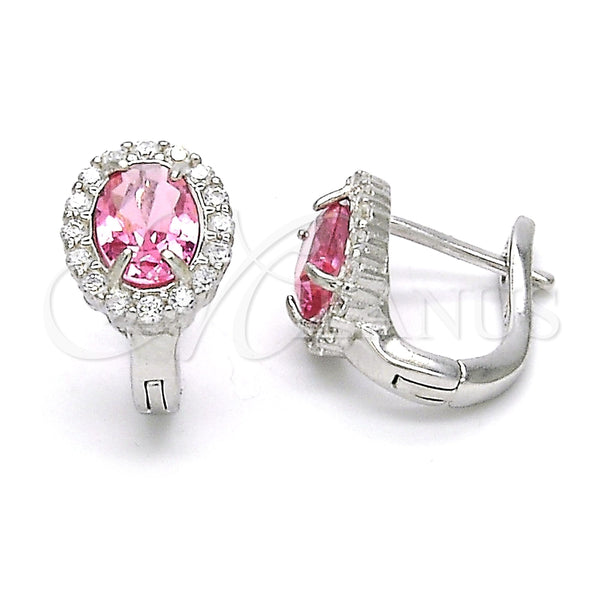 Sterling Silver Huggie Hoop, with Pink and White Cubic Zirconia, Polished,, 02.186.0060.2.15
