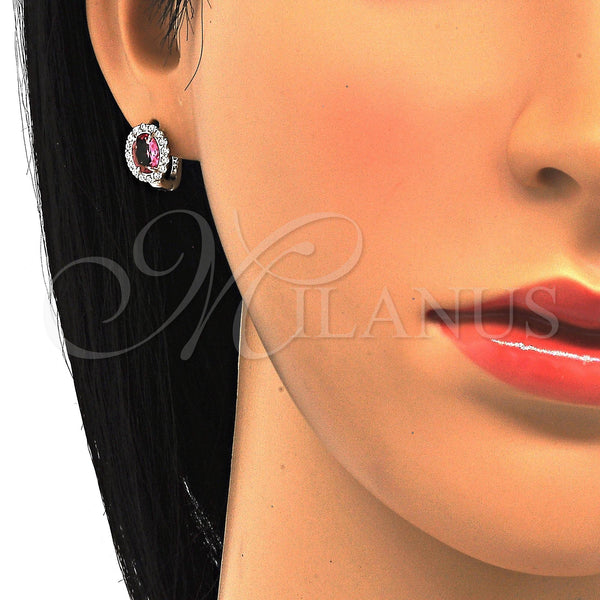 Sterling Silver Hoop Earrings — Huggie Hoop with White and Ruby Cubic Zirconia — alternate product view — SKU 121557 | Plata 925 aretes de aro — Huggie Hoop with blanco and Ruby Cubic Zirconia — SKU 121557