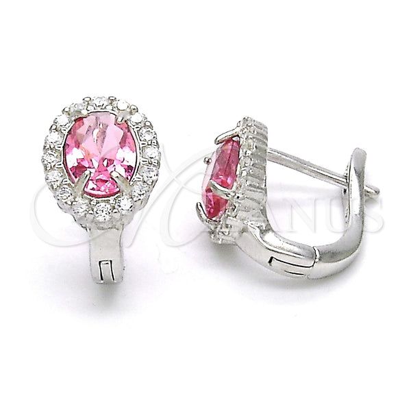 Sterling Silver Huggie Hoop, with White and Ruby Cubic Zirconia, Polished, Rhodium Finish, 02.186.0060.2.15