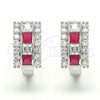 Rhodium Gold Filled Huggie Hoop, with Ruby and White Cubic Zirconia, Polished, Rhodium Finish, 02.267.0014.8.20