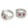 Rhodium Gold Filled Huggie Hoop, with Ruby and White Cubic Zirconia, Polished, Rhodium Finish, 02.267.0014.8.20