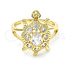 Oro Laminado Multi Stone Ring, Gold Filled Style Turtle Design, with White Cubic Zirconia, Polished, Golden Finish, 01.210.0066.07 (Size 7)