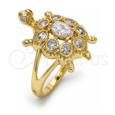 Oro Laminado Multi Stone Ring, Gold Filled Style Turtle Design, with White Cubic Zirconia, Polished, Golden Finish, 01.210.0066.07 (Size 7)