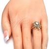 Oro Laminado Multi Stone Ring, Gold Filled Style Turtle Design, with White Cubic Zirconia, Polished, Golden Finish, 01.210.0066.09 (Size 9)