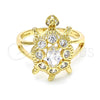 Oro Laminado Multi Stone Ring, Gold Filled Style Turtle Design, with White Cubic Zirconia, Polished, Golden Finish, 01.210.0066.09 (Size 9)