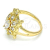 Oro Laminado Multi Stone Ring, Gold Filled Style Turtle Design, with White Cubic Zirconia, Polished, Golden Finish, 01.210.0066.09 (Size 9)