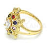 Oro Laminado Multi Stone Ring, Gold Filled Style Turtle Design, with Multicolor Cubic Zirconia, Polished, Golden Finish, 01.210.0066.1.08 (Size 8)