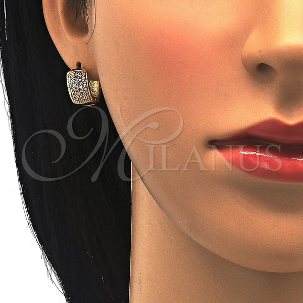 Gold Filled Hoop Earrings — Huggie Hoop with White Micro Pave Polished 02. — alternate product view — SKU 121623 | Oro Laminado aretes de aro — Huggie Hoop with blanco Micro Pave pulido 02. — SKU 121623
