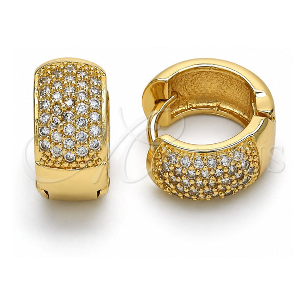 Oro Laminado Huggie Hoop, Gold Filled Style with White Micro Pave, Polished, Golden Finish, 02.210.0039.15