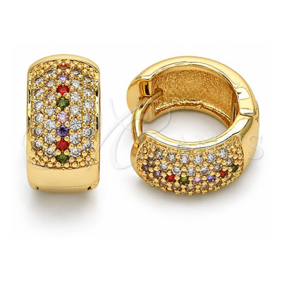 Oro Laminado Huggie Hoop, Gold Filled Style with Multicolor Cubic Zirconia, Polished, Golden Finish, 02.210.0039.1.15