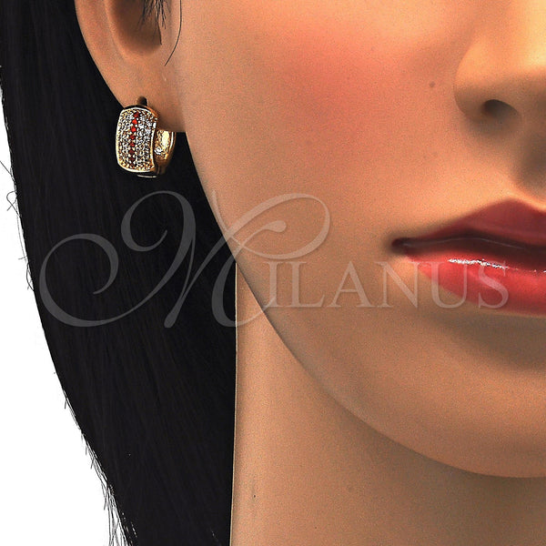 Gold Filled Hoop Earrings — Huggie Hoop with Garnet and White Cubic Zirconia — alternate product view — SKU 121625 | Oro Laminado aretes de aro — Huggie Hoop with Garnet and blanco Cubic Zirconia — SKU 121625